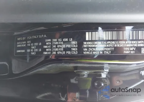 2019 Jeep Renegade Sport 4X4 from USA, damaged, VIN ZACNJBAB8KPK88777